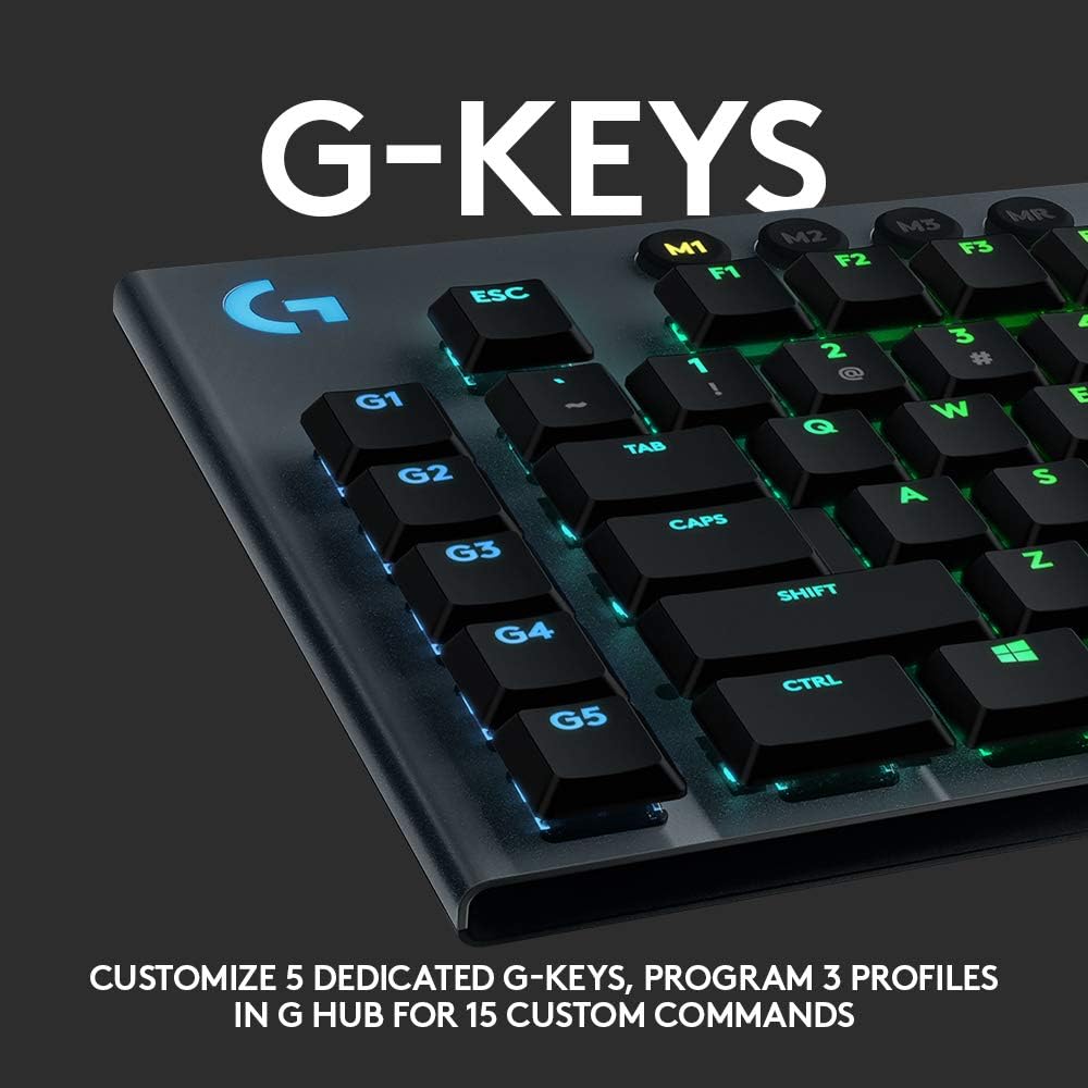 Logitech G815 LIGHTSYNC RGB Mechanical Gaming Keyboard with Low Profile GL Tactile Key Switch, 5 programmable G-Keys, USB Passthrough, Dedicated Media Control - Tactile