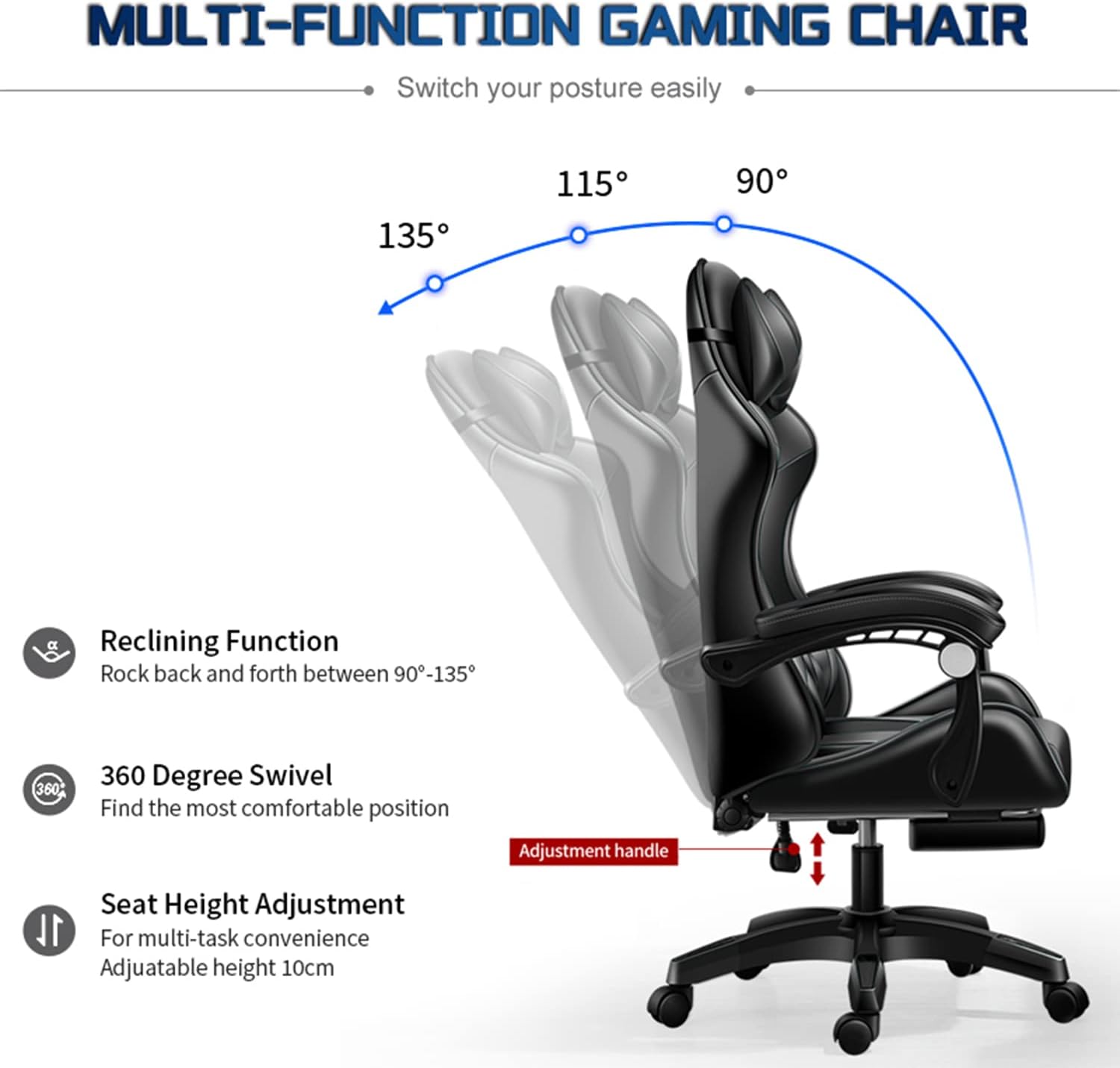 XOOFMASS RGB Gaming Chair with Massage and Footrest Large Ergonomic Computer Desk Chair Video Gaming Chair with Speakers and LED Light Effect, 90°-135° Adjustable Reclining Gamer Chair,Pink