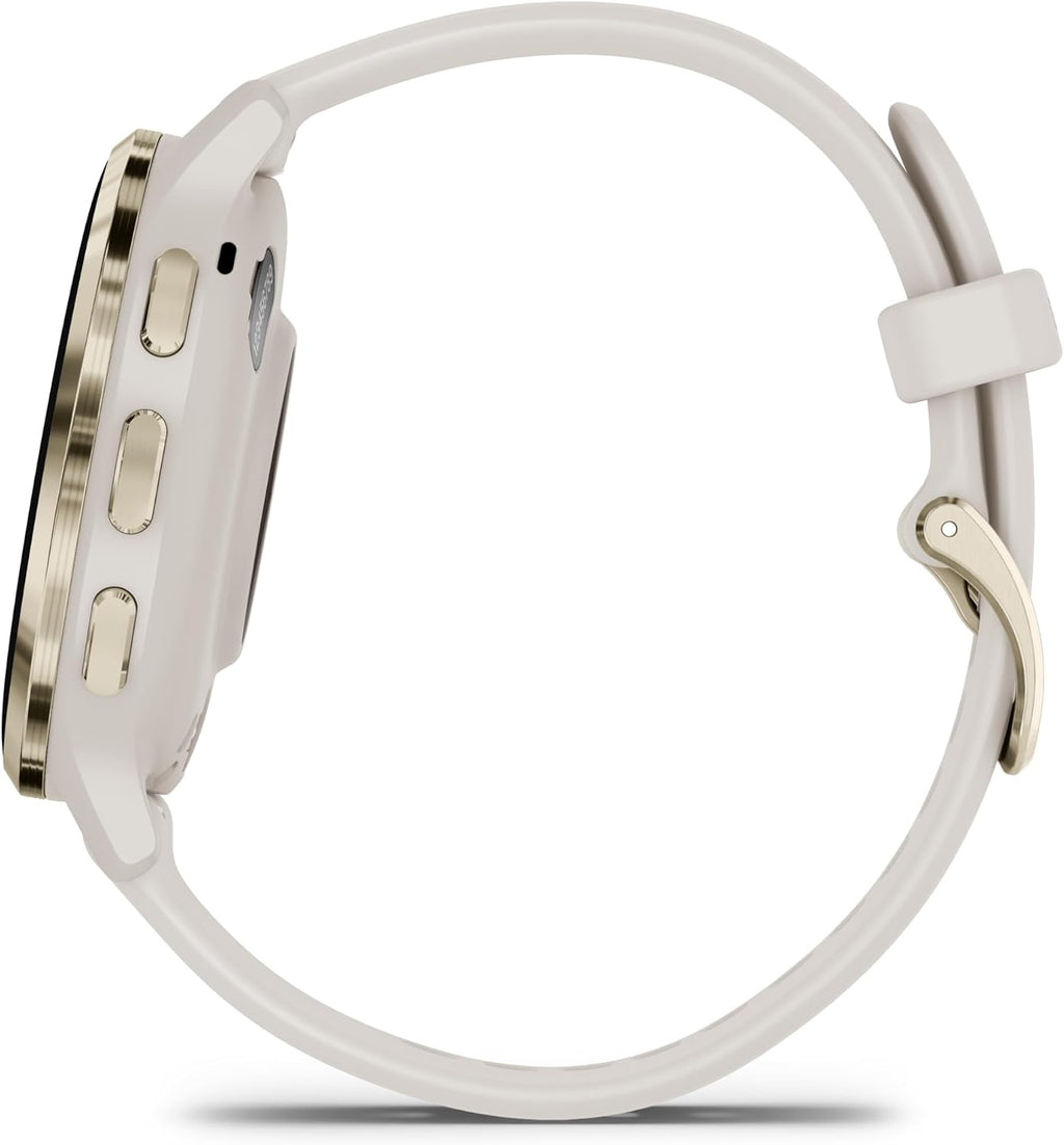 Garmin Venu 3S Advanced Fitness and Health Tracker Smartwatch Soft Gold Stainless Steel Bezel with Ivory Case and 41MM Silicone Band 1.2 Inch AMOLED Touch Screen Display, Bundle with Accessories