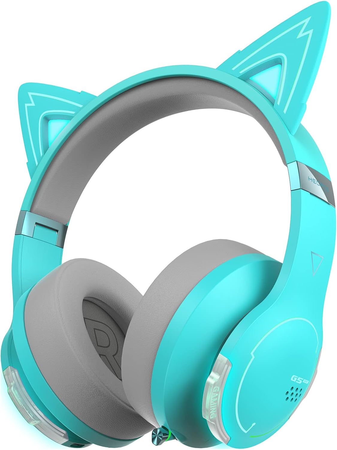 Edifier G5BT CAT Wireless Gaming Headset with Dual Mic, Bluetooth Gaming Headphones with Detachable Cat Ear for PC, PS5, PS4, Nintendo Switch, RGB Light - Turquoise