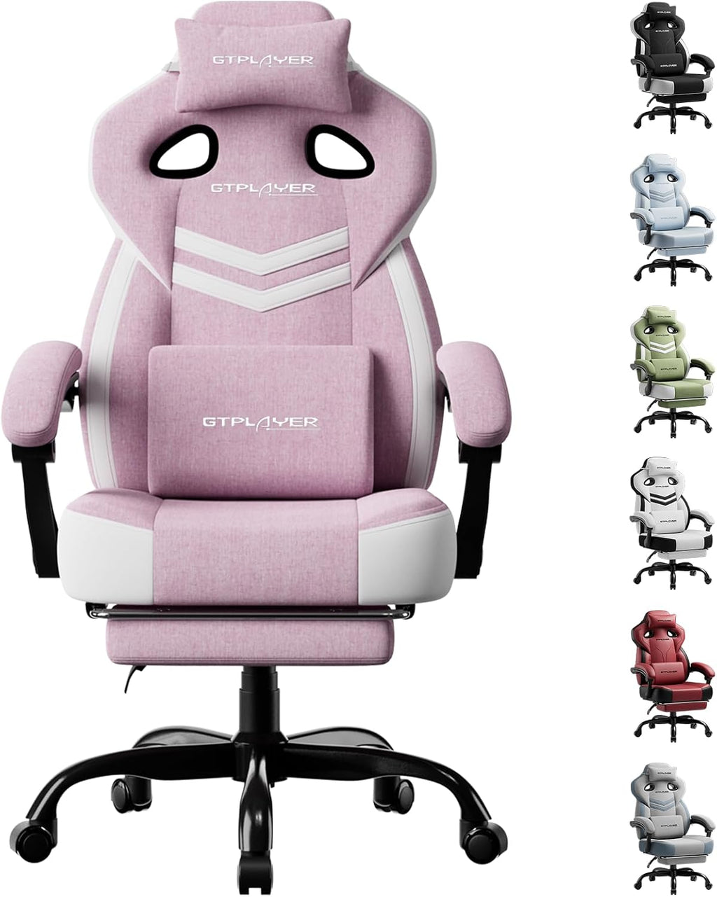 GTPLAYER Gaming Chairs for Adult - Ergonomic Big & Tall Gaming Seat with Footrest & Lumbar Support, Comfortable Office Chair 90-155° Reclining - Heavy Duty Wide Computer Seat, Pink