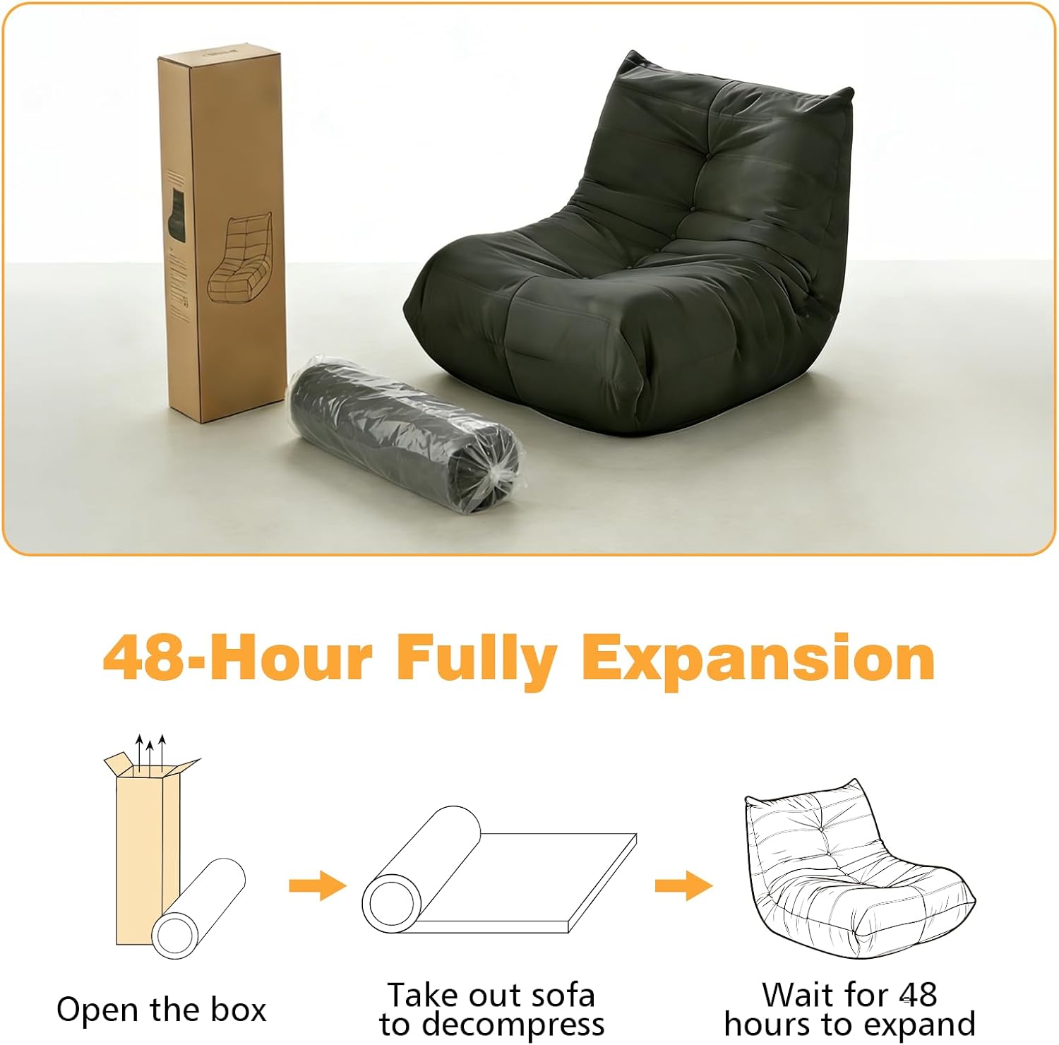 Giant Gaming Bean Bag Chair for Adults & Kids, Oversized Memory Foam Beanbag Couch Reading Chairs with Armless Design, Large Beanbag Sofa Floor Lounger Chair (Dark Gray, Single, Modern)