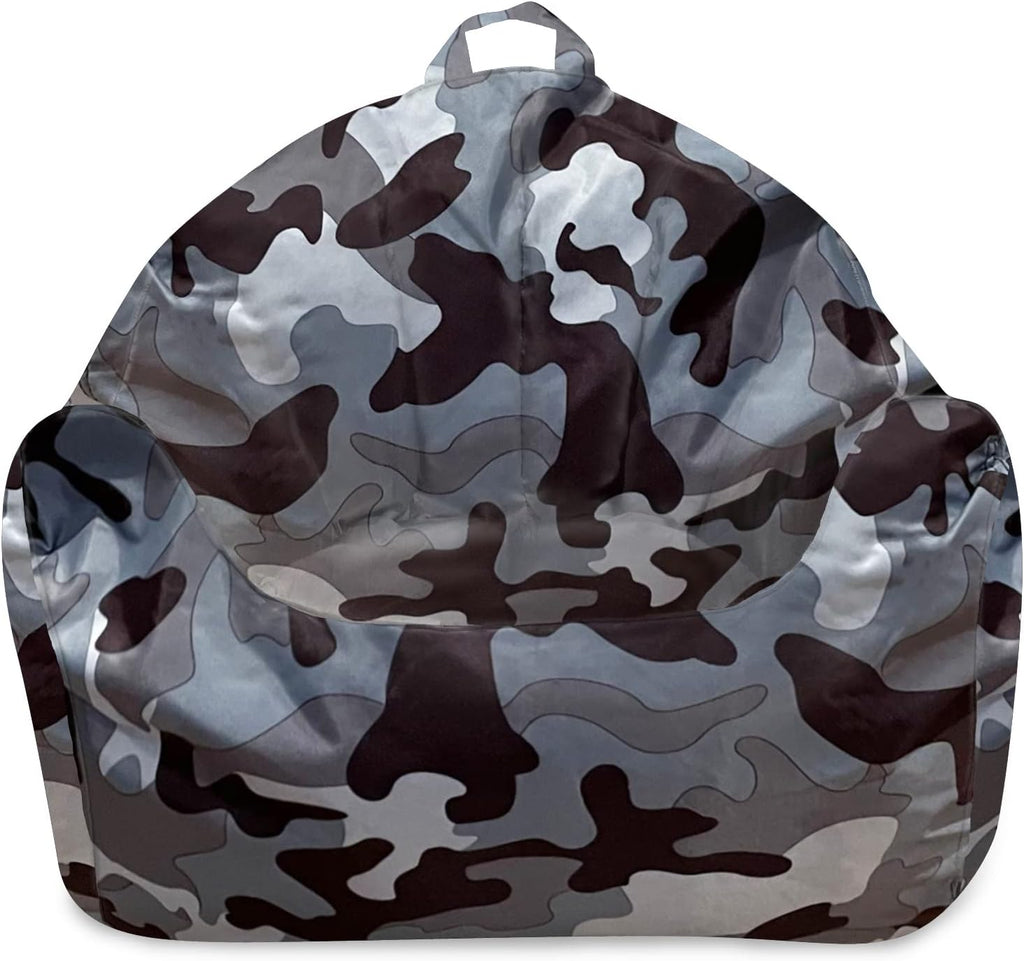 Posh Creations Structured Comfy Bean Bag Chair for Gaming, Reading and Watching TV, Malibu Lounge, Nylon - Camo Gray and White