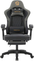 Ergonomic Gaming Chair with Footrest and Lumbar Support, High Back Reclining PU Leather Computer Chair with Headrest and Linkage Armrests, Swivel Height Adjustable Office Gamer Chair for Adults (Gray)