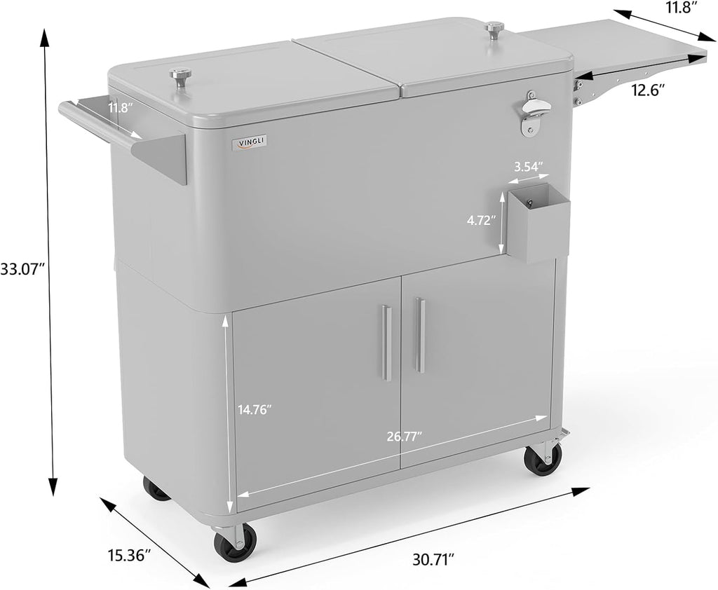 VINGLI Patio Cooler, Ice Chest with Storage Cabinet, Bottle Opener Drainage, Outdoor Cooler for Party, Deck, Pool