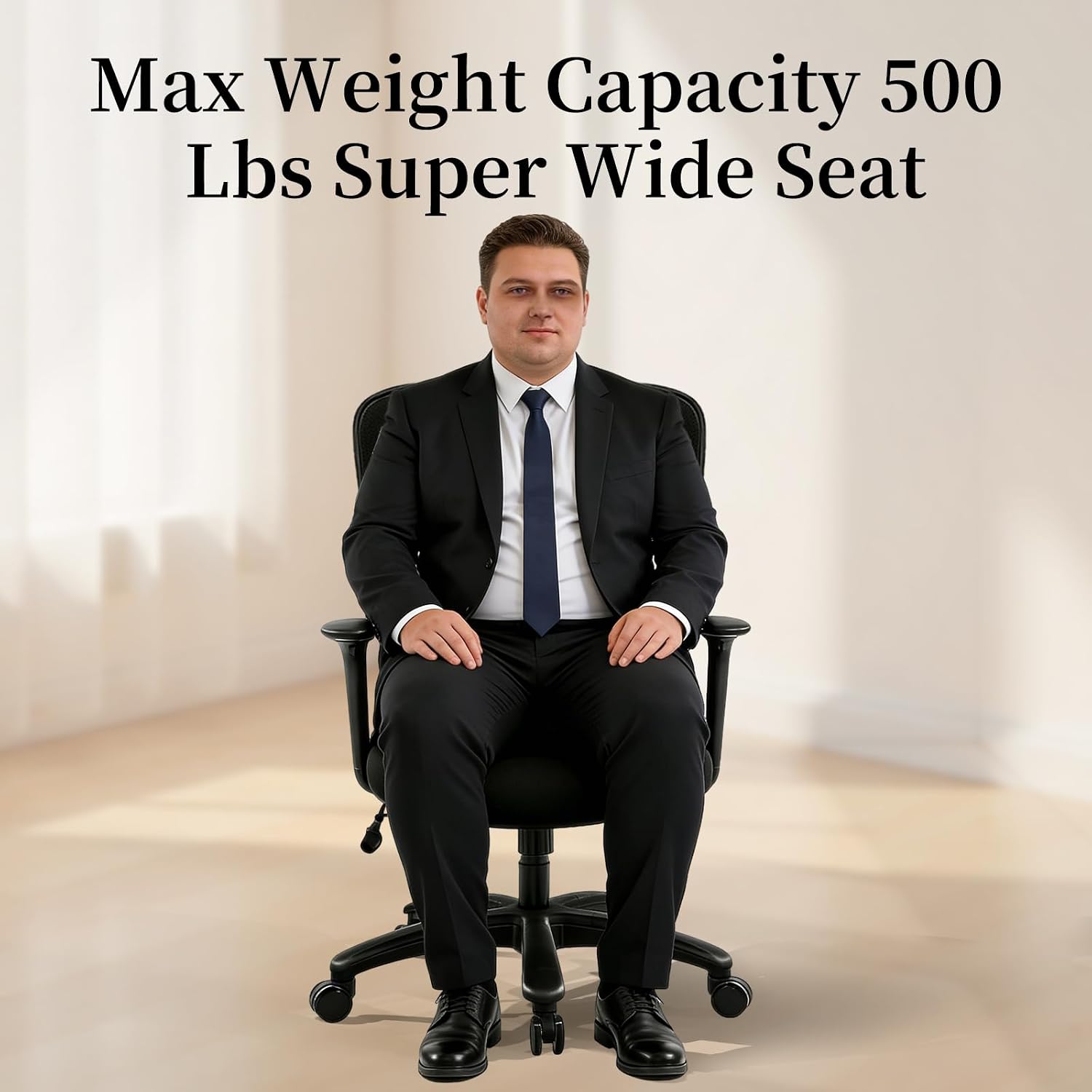 YFO Big and Tall Office Chair 500LBS - Computer Desk Chair with Adjustable Lumbar Support, Heavy Duty Ergonomic Mesh with 360 Rotation 4D Arm and Extra Wide Comfty Seat, Quiet Wheels for Adults, Black