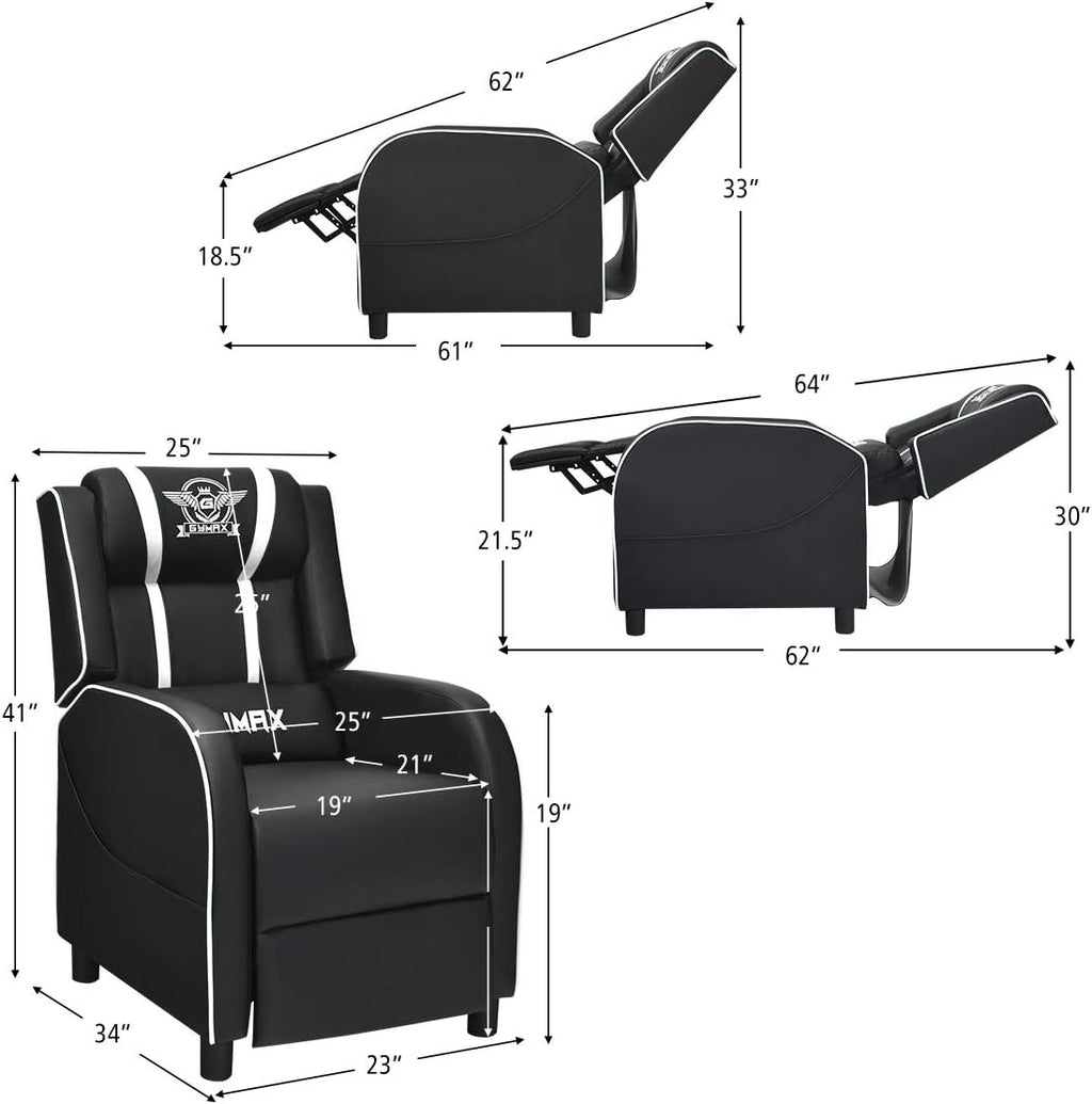 POWERSTONE Gaming Recliner Chair, Reclining Gaming Chairs for Adults Ergonomic Leather Sofa with Footrest Lumbar Support Headrest and Side Pouch for Living Room Home Theater, White