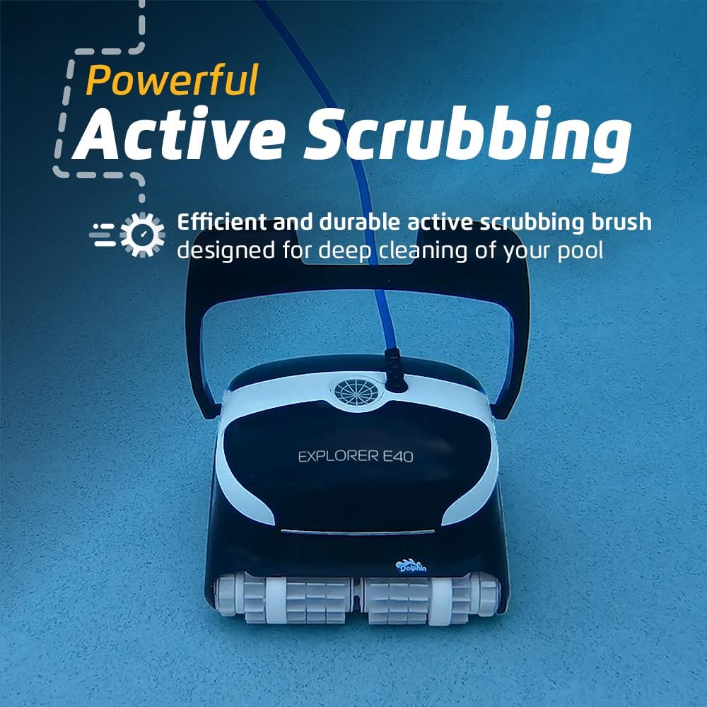 Dolphin Explorer E40 Automatic Robotic Pool Vacuum Cleaner with Wi-Fi, Wall Climbing Capability, Waterline Scrubber Brush, Ideal for Inground Pools up to 50 FT in Length