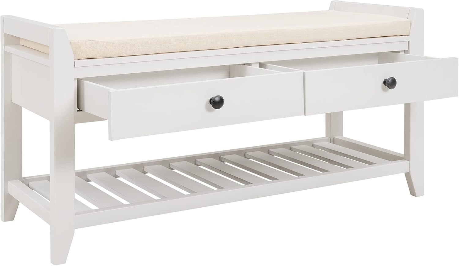 Harper & Bright Designs TREXM Shoe Rack with Cushioned Seat and Drawers, Multipurpose Entryway Storage Bench (White)