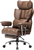 Efomao Big and Tall Office Chair 400lbs – High Back Executive Chair with Swivel Base, PU Leather Upholstery, Lumbar Pillow, Padded Armrests, and Rolling Wheels，Brown Computer Chair