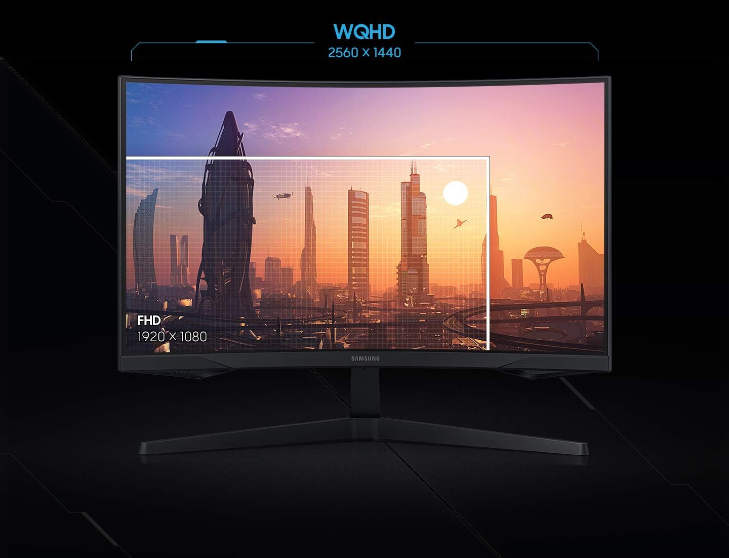 Samsung 32' Odyssey G5 Gaming Monitor, WQHD (2560x1440), 144Hz, Curved, 1ms, HDMI, Display Port, AMD FreeSync Premium, HDR10, LC32G55TQWNXZA, Black