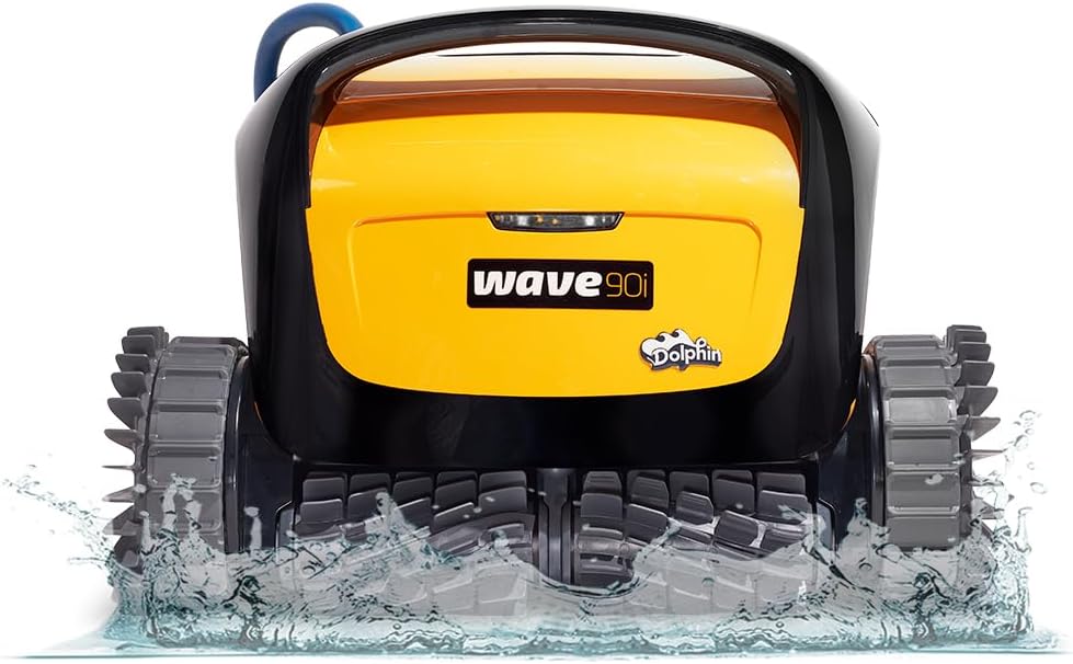 Dolphin Wave 90i Wi-Fi Automatic Robotic Pool Vacuum Cleaner Includes Caddy, Wall Climbing Scrubber Brush, Top Load Filters, Ideal for Commercial Pools up to 78 FT in Length