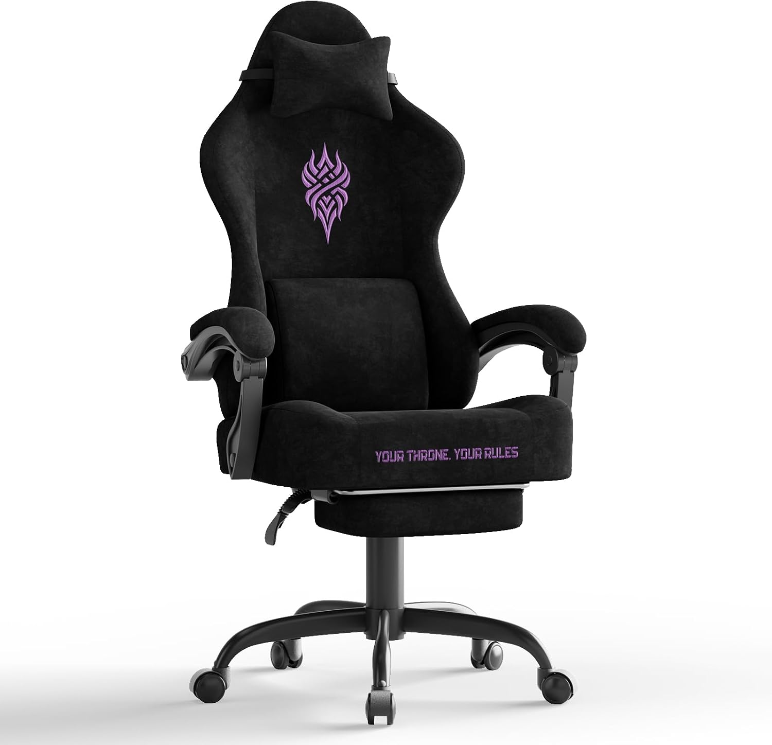 Soontrans Black Velvet Fabric Gaming Chairs with Footrest, Ergonomic Comfortable Video Gamer Chair, Reclining Office Computer Desk Game Chairs with Massage Lumbar Cushion,Headrest for Adult