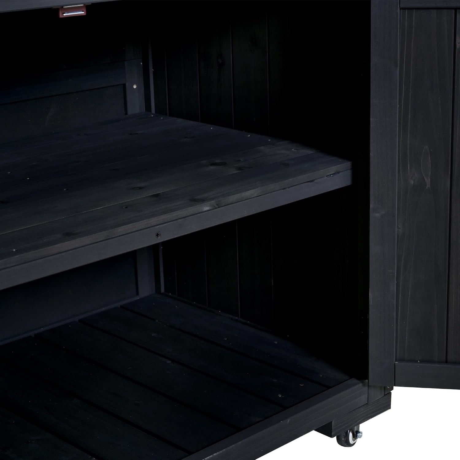 64.9'' H Large Patio Kitchen Island Solid Wood Kitchen Cart, Grill Prep BBQ Table, Garden Potting Bench with Stainless Table Top, 3 Movable Shelves and 2 Drawers (Black-64.9'')