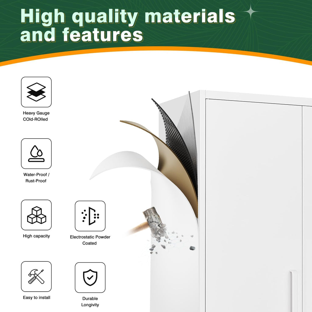 Letaya Metal White Storage Cabinet with Lock-71 Tall Metal Pantry Cabinets,5 Adjustable Shelves and Door for Home,Office,Kitchen,Warehouse,Utility Room(White)