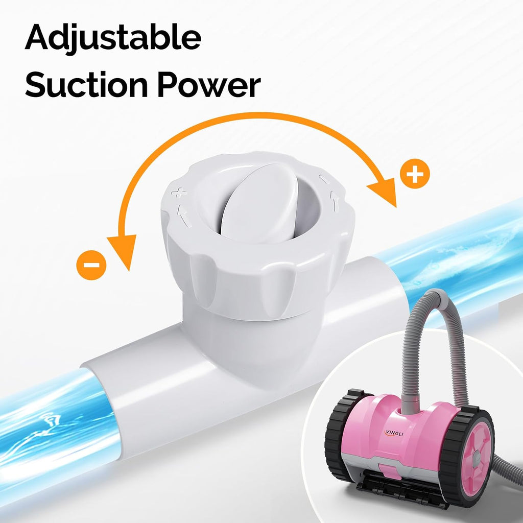 (2025 Upgrade) VINGLI Automatic Suction-Side Pool Vacuum Cleaner, Powerful Wall-Climbing Sweeper for Inground Pools, Includes 39.6ft Tangle-Free Hose (Pink&Gray)