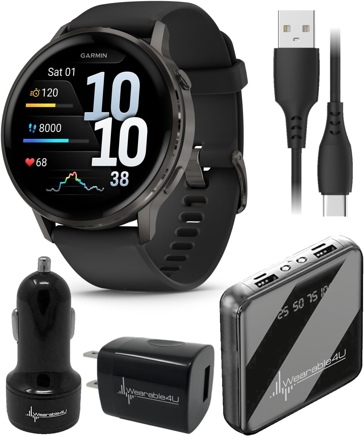 Garmin Venu 4 AMOLED 45mm Advanced Health & Fitness GPS Smartwatch, Bright & Colorful Display, Flashlight, Up to 12 Days, Slate & Black Silicone Band Bundle