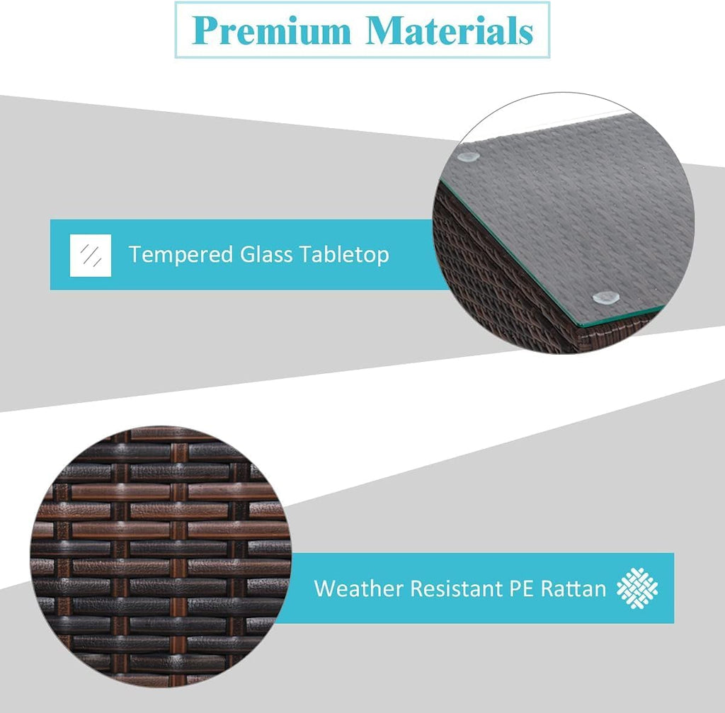 COSTWAY 3 Pieces Patio Rattan Furniture Set, Outdoor Conversation Chair Set with Coffee Table & 2 Cushions for Backyard, Porch, Poolside, Lawn, Garden, Turquoise