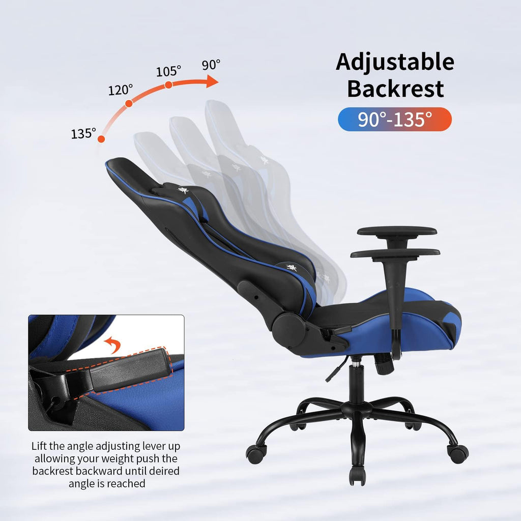 Gaming Chair Office Chair Desk Chair with Lumbar Support Headrest Armrest Task Rolling Swivel Ergonomic E-Sports Adjustable PC Gamer Chair Blue