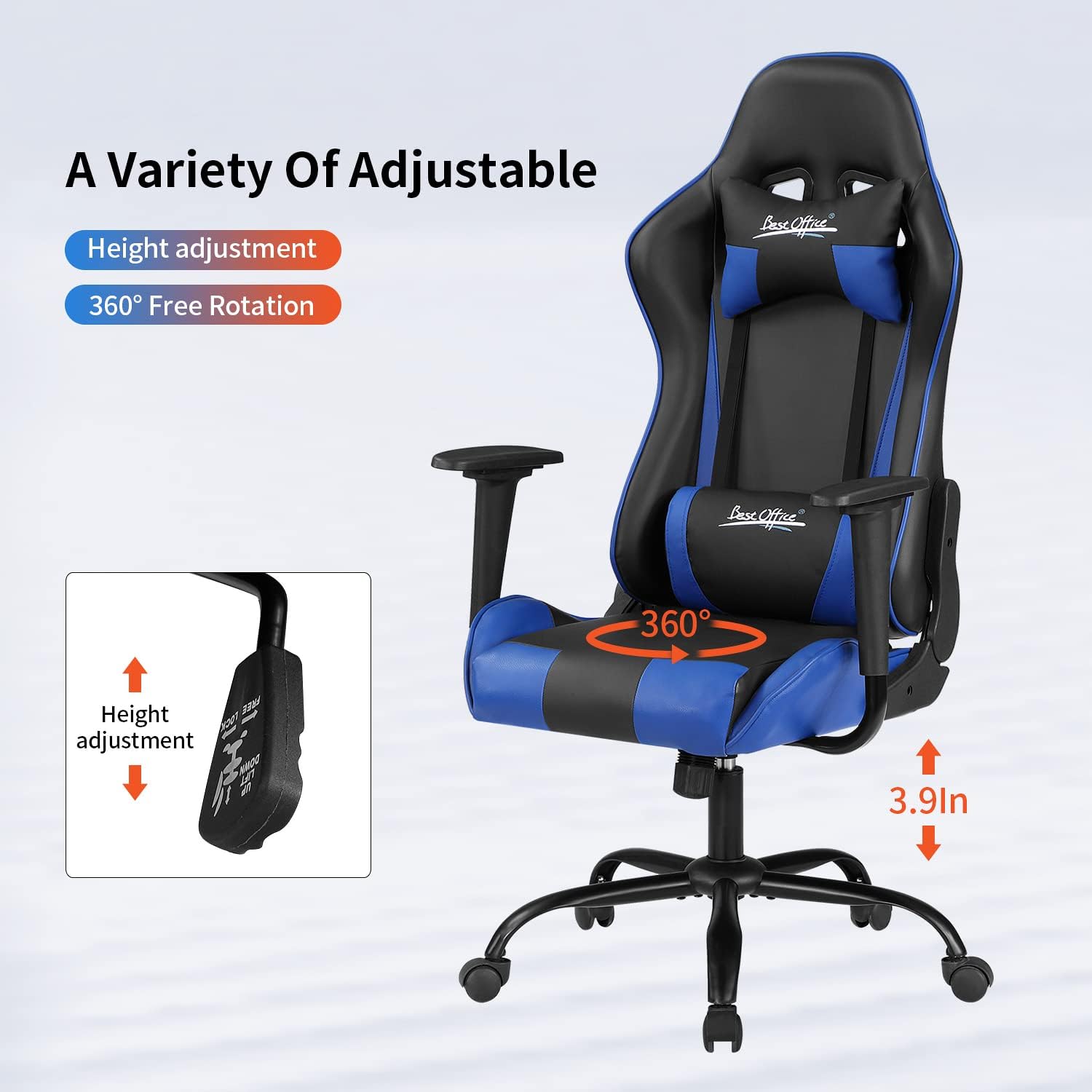 Gaming Chair Office Chair Desk Chair with Lumbar Support Headrest Armrest Task Rolling Swivel Ergonomic E-Sports Adjustable PC Gamer Chair Blue