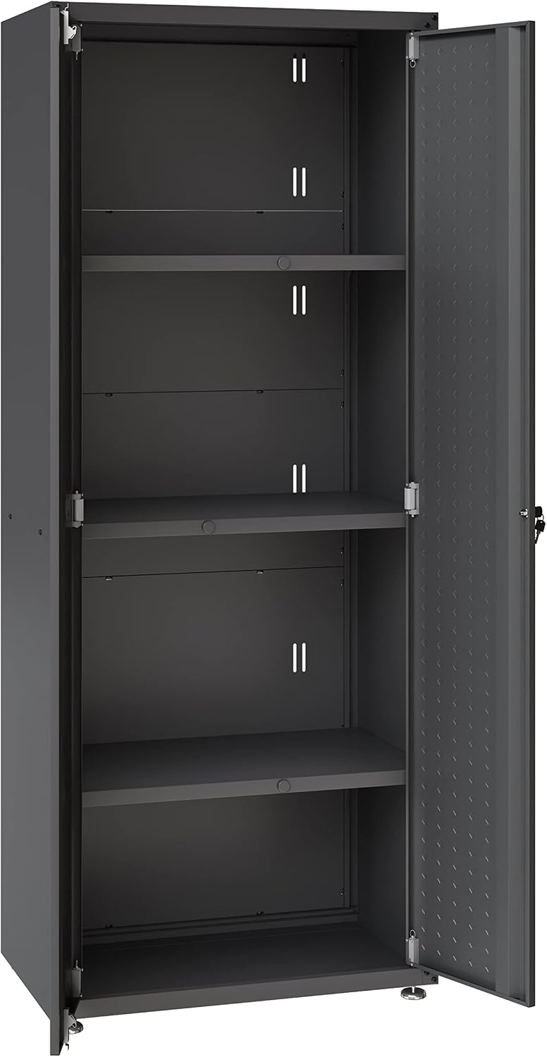 Manhattan Comfort Fortress Textured Metal 75.4' Garage Cabinet with 4 Adjustable Shelves in Charcoal Grey
