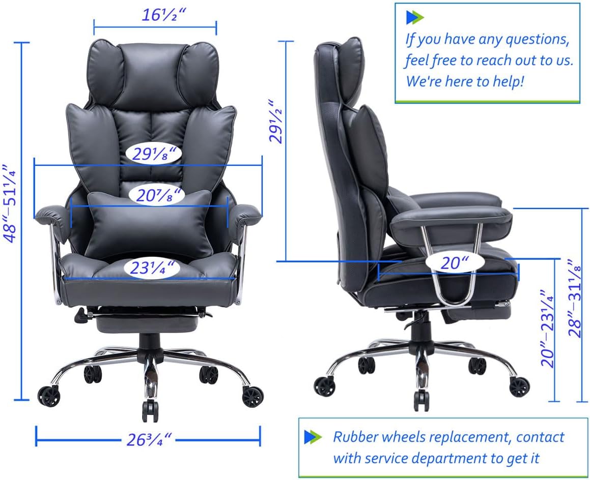 Efomao Big and Tall Office Chair 400lbs – PU Leather Executive Office Chair with Lumbar Support & Leg Rest, Heavy-Duty Computer Chair for Home Office, Dark Grey