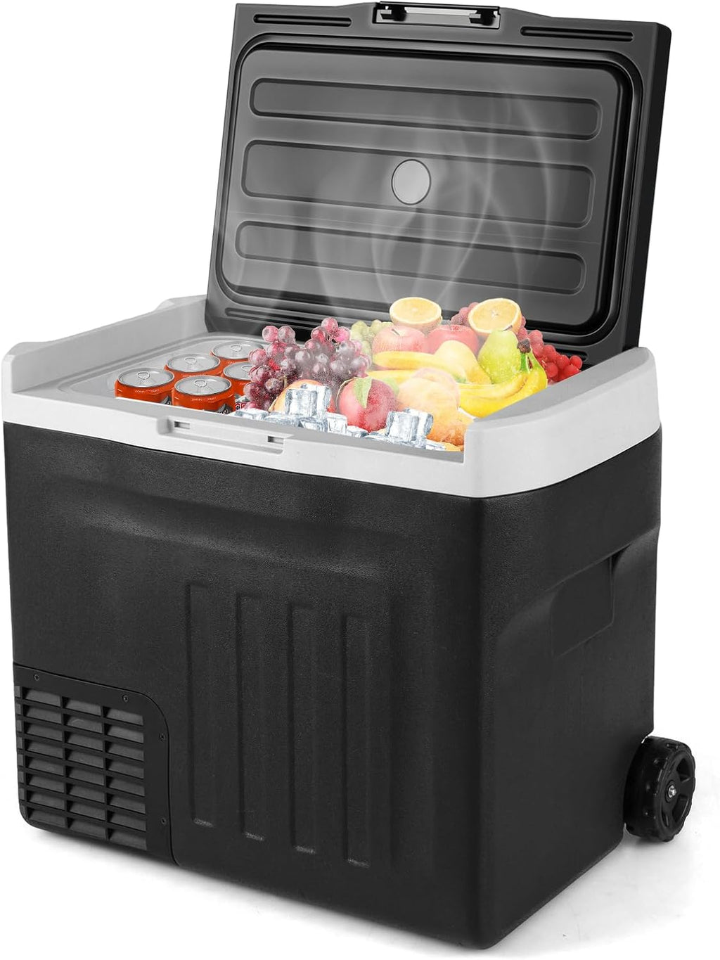 COSTWAY Portable Car Refrigerator, 42-quart Car Fridge with Adjustable Range -4℉~68℉, 12/24V DC 100-240V AC Electric Cooler Freezer with Divider for Camping, RV, Travel, Fishing, Home, Black