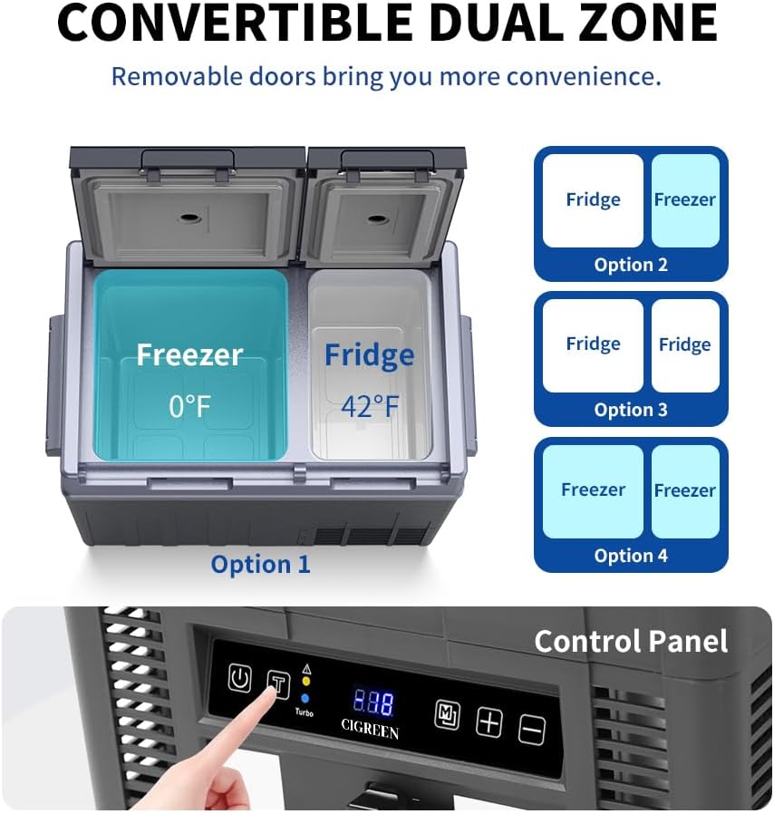 12V Car Refrigerator 38 Quart (36L) Portable Refrigerator Dual Zone Two Doors -4℉-50℉ Electric Cooler Car Fridge Portable Freezer with 12/24V DC for RV Camping Travel Truck Outdoor Home use