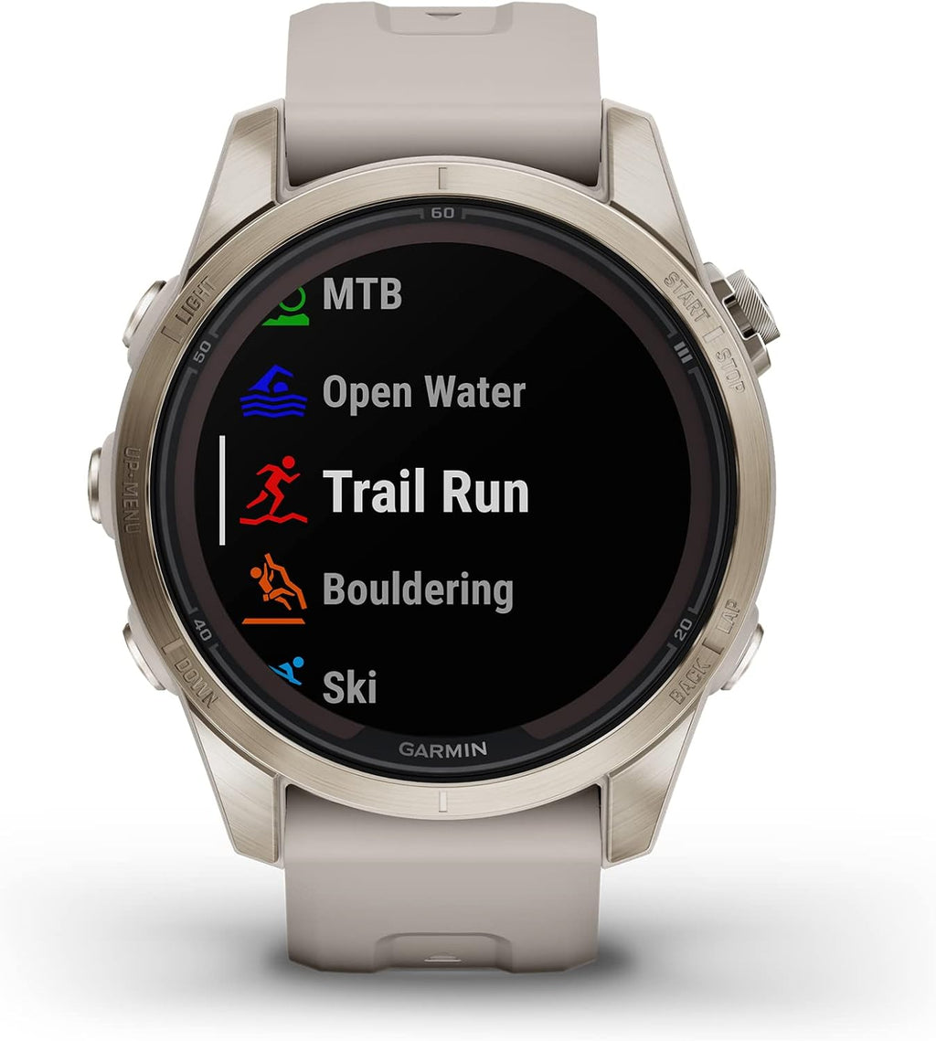 Garmin fēnix 7S Pro Sapphire Solar, Multisport GPS Smartwatch, Built-in Flashlight, Solar Charging Capability, Sand
