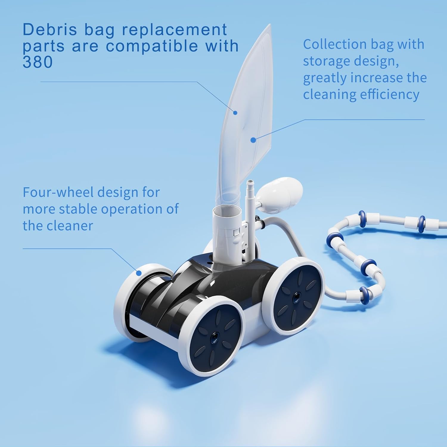 Upgrade Pool Pressure Side Sweeper: Professional Solution for Cleaning Your Swimming Pool (Four Wheels Better Than Three)