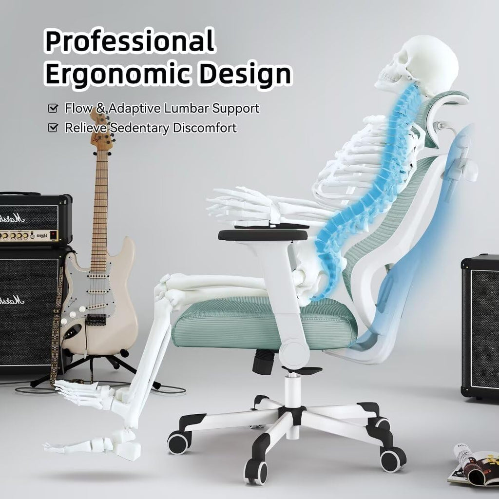 Ergonomic Office Chair Big Tall Reclining Gaming Chair Adjustable Lumbar Support 6D Armrest 6D Headrest Breathable Mesh Swivel Computer Chairs Home Task Desk Chair Wheels Coat Hanger Tilt Lock Blue