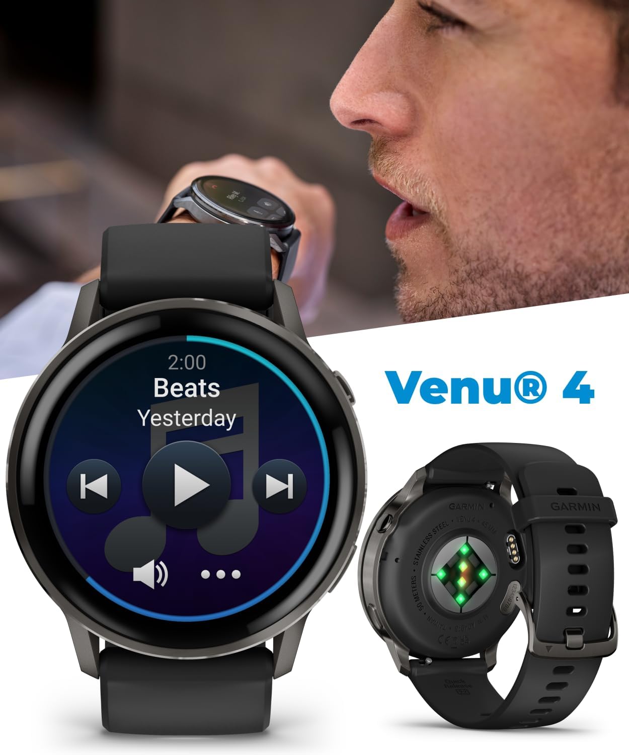 Garmin Venu 4 AMOLED 45mm Advanced Health & Fitness GPS Smartwatch, Bright & Colorful Display, Flashlight, Up to 12 Days, Slate & Black Silicone Band Bundle