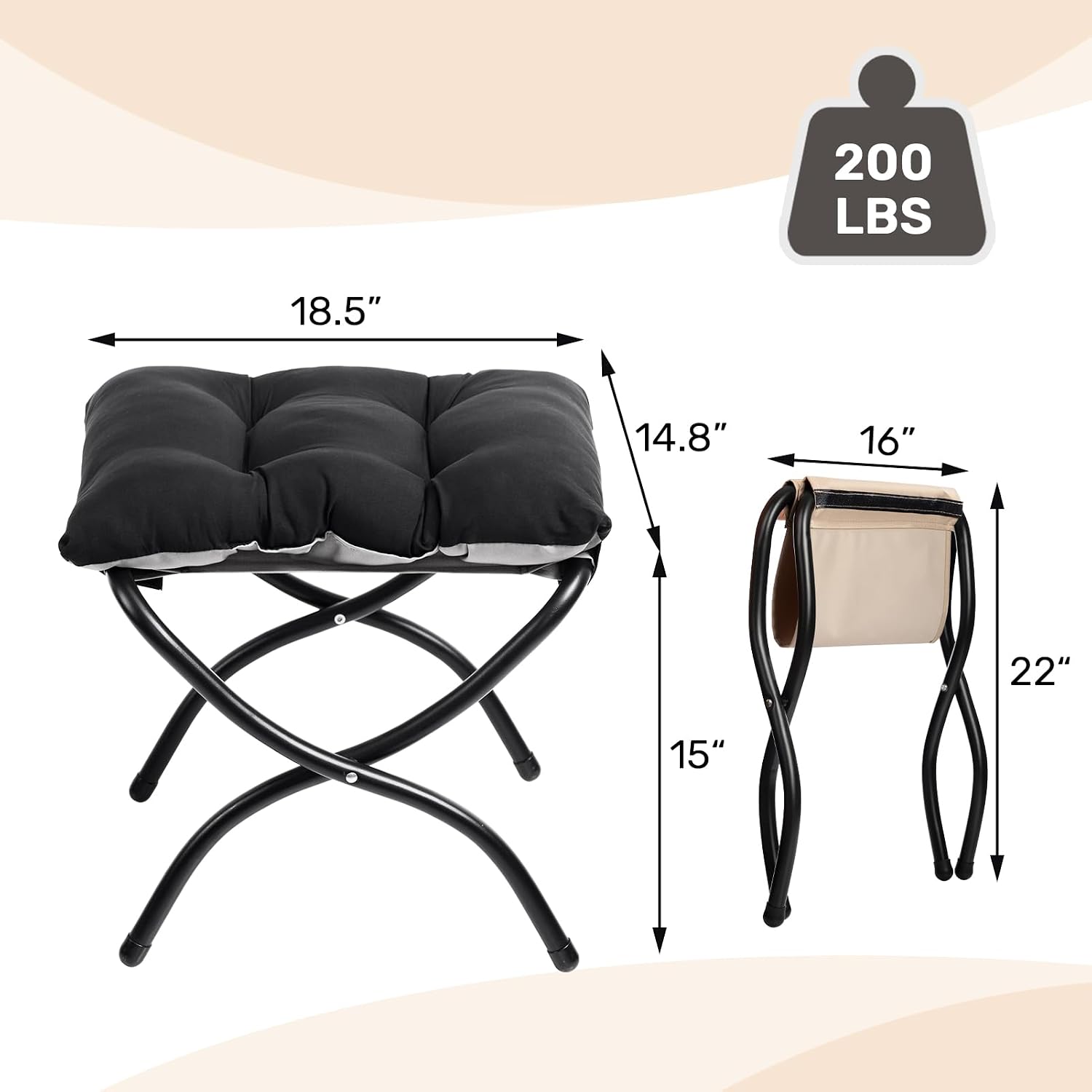 HollyHOME Lazy Chair with Foldable Ottoman, Accent Comfy Lounge Armchair and Folding Footrest Stool, Leisure Sofa Reading Chair and Footstool for Living Room, Bedroom, Dorm,Peachskin Fabric Black