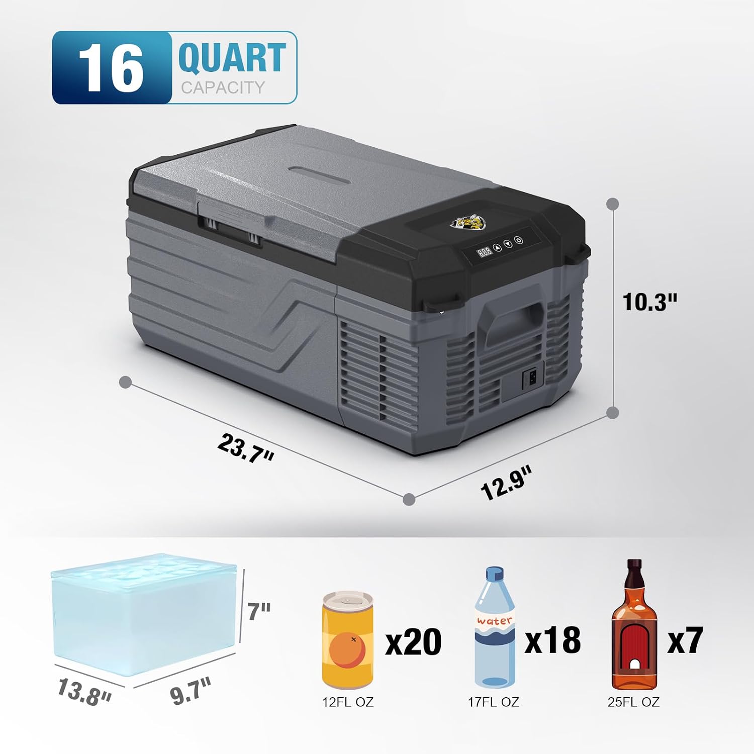 YELLOW JACKET 12 Volt Car Refrigerator, 16 Quart Electric Cooler, Portable Car Fridge for Outdoor Camping Travel, 12V/24V DC 110~240 Volt AC Refrigerator for Truck RV Home Office,-4℉-68℉