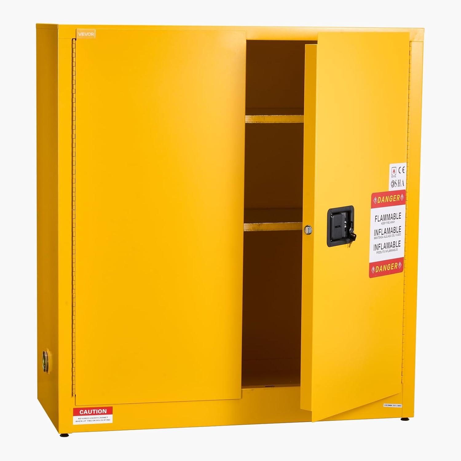 VEVOR Flammable Cabinet 18' x 43' x 46', 29 Gallon Flammable Storage Cabinet with Adjustable Shelf, Cold-Rolled and Galvanized Steel Fire Cabinets, for Commercial Industrial Home Use, Yellow