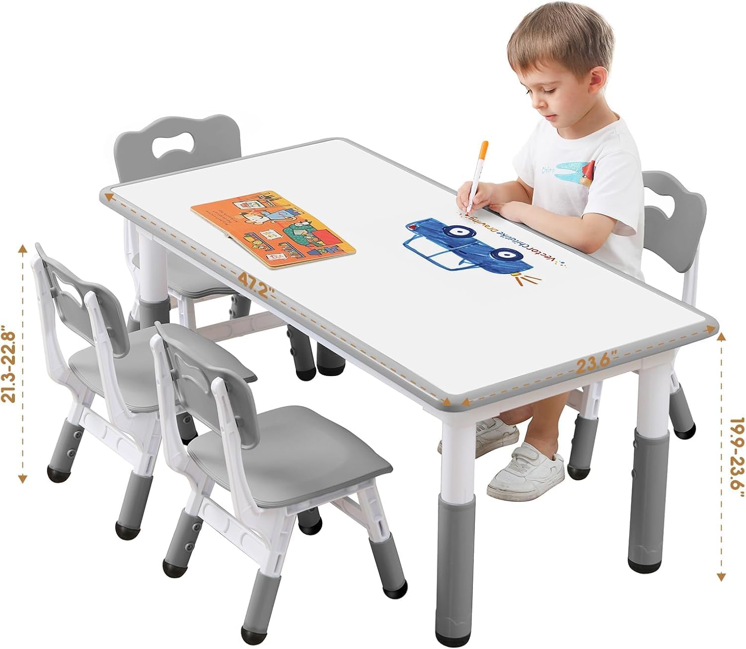 Kids Table and Chair Set for Toddlers - Adjustable Activity Center with Non-Slip Legs & Graffiti-Proof Surface Ages 3-12