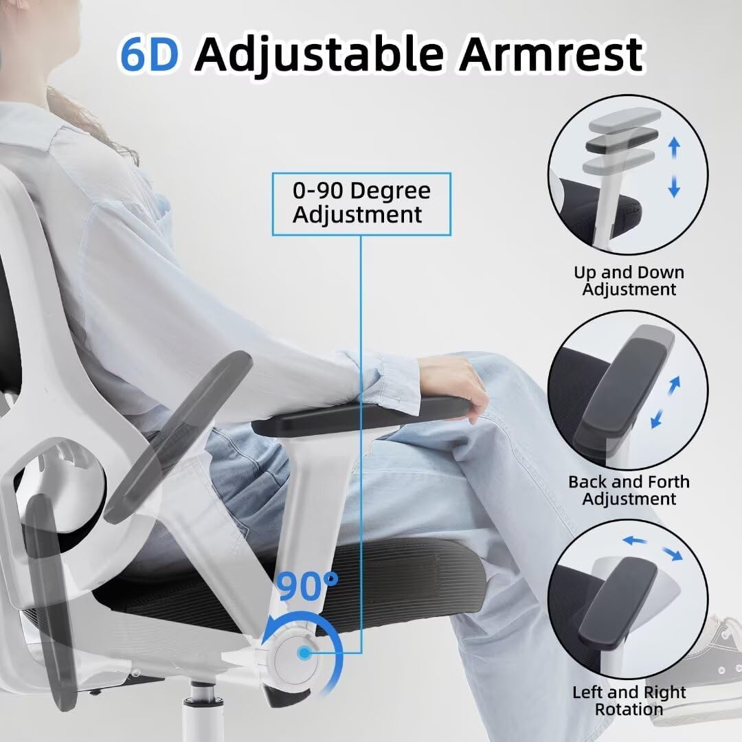 Ergonomic Office Chair Reclining Gaming Chair Adjustable Lumbar Support 6D Armrest Headrest Breathable Mesh Swivel Computer Chairs Home Task Desk Chair Wheels Coat Hanger Tilt Lock Cross Legged Chair
