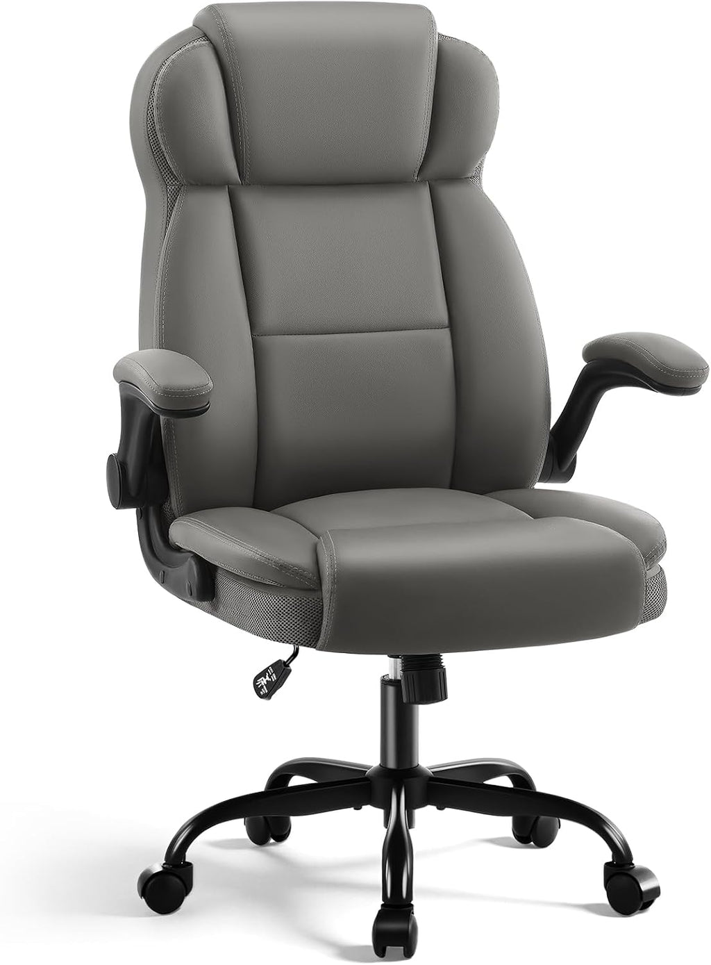 AreShark Ergonomic Office Chair with High Back Headrest,PU Leather Executive Desk Chair Padded Flip-Up Armrests,Lumbar Support,Swivel Computer Chair for Home Office & Gaming,Gray