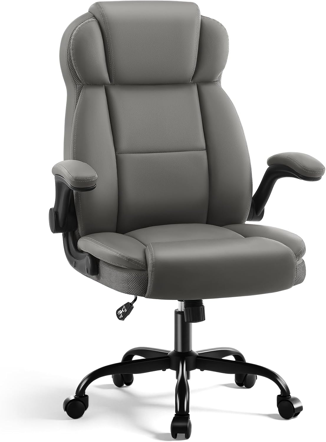 AreShark Ergonomic Office Chair with High Back Headrest,PU Leather Executive Desk Chair Padded Flip-Up Armrests,Lumbar Support,Swivel Computer Chair for Home Office & Gaming,Gray