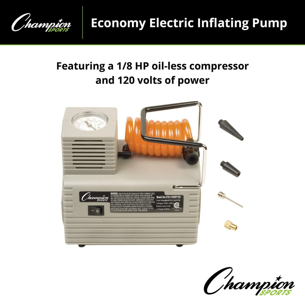 Champion Sports Electric Ball Inflator – Quiet High-PSI Air Compressor & Ball Pump for Sports Balls, 110–120V AC