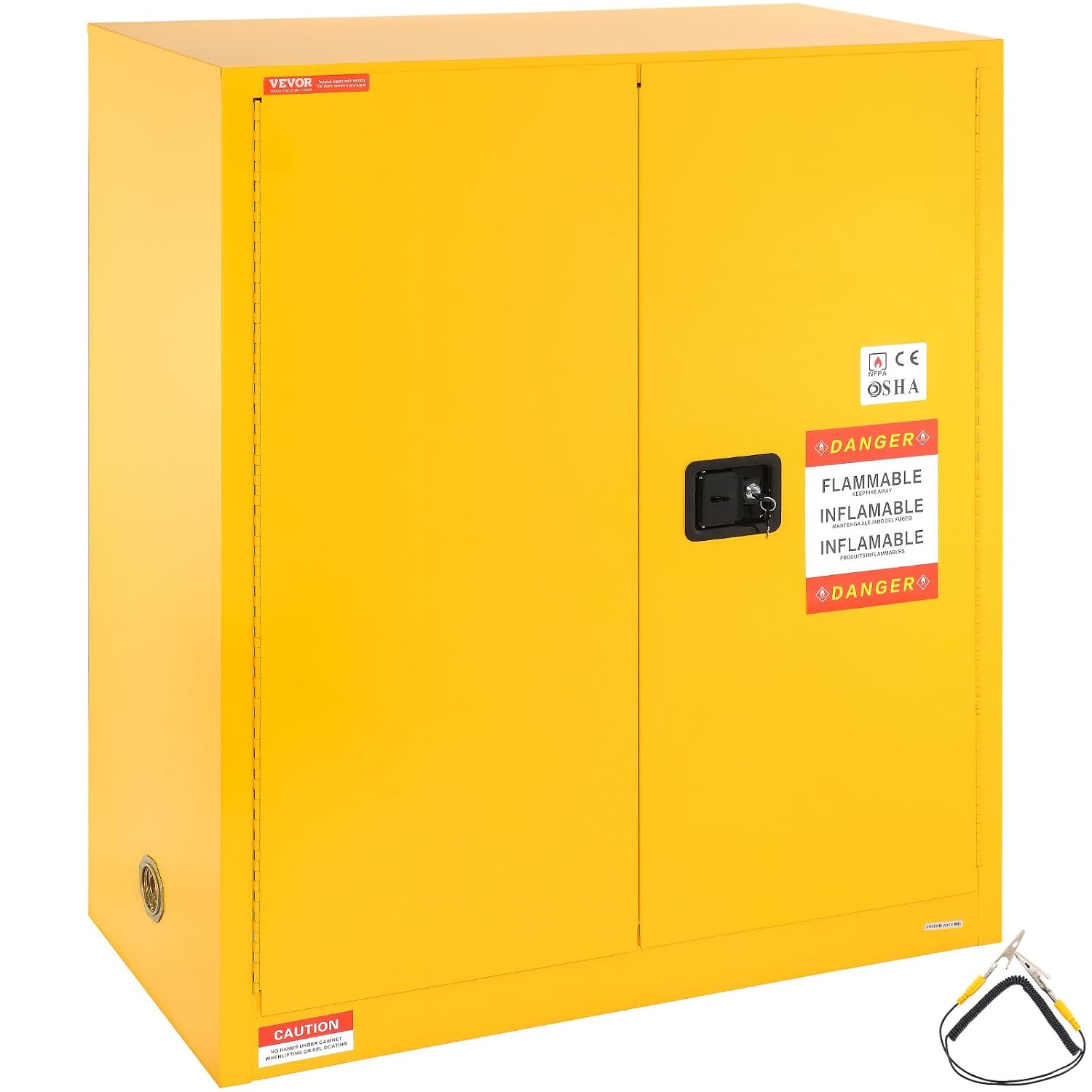 VEVOR Flammable Safety Cabinet 43.1 x 18.1 x 50.1, Cold-Rolled Steel Flammable Liquid Storage Cabinet 34 Gal with 2 Adjustable Shelves/2 Manual Closing Doors for Industrial Use, Yellow