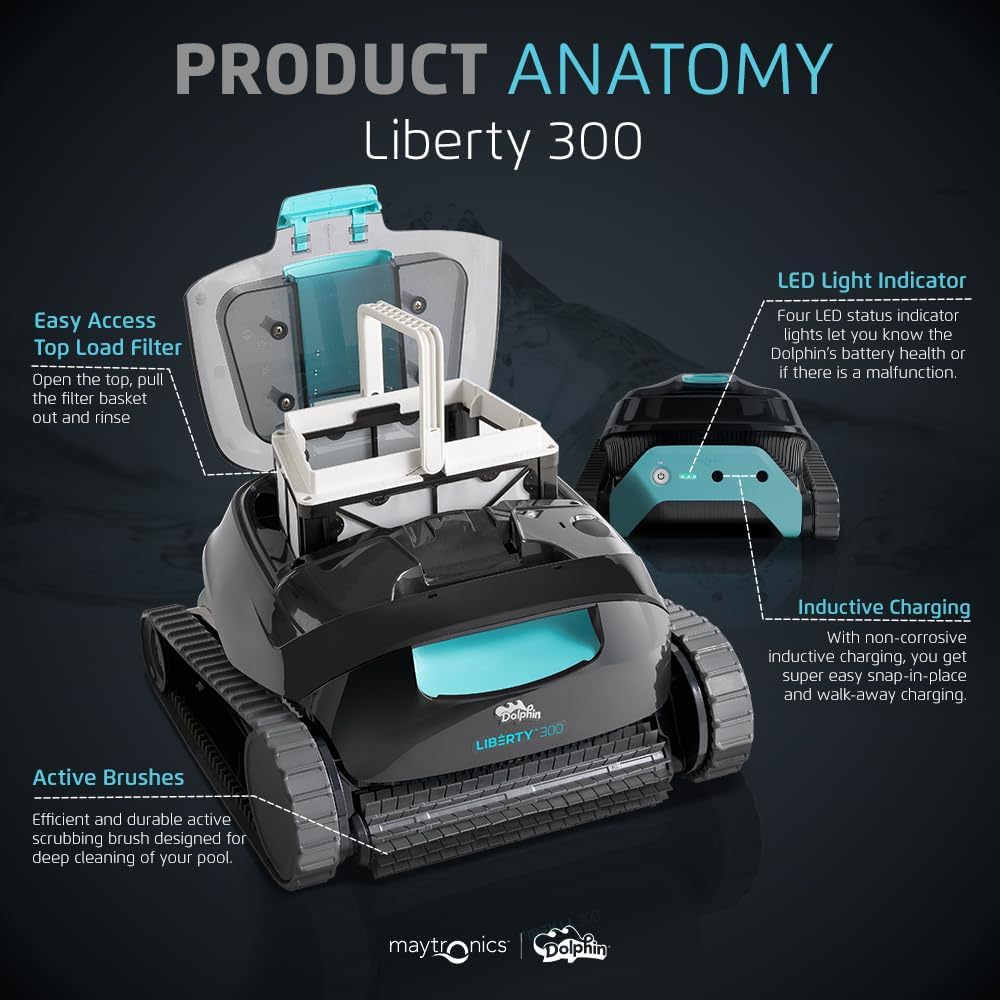 Dolphin Liberty 300 Cordless Automatic Robotic Pool Vacuum Cleaner, Magnetic Charging, Click-Up for Easy Removal, Ideal for In-Ground Pools up to 33 FT in Length