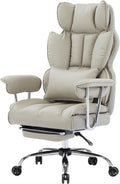 Efomao Big and Tall Office Chair 400lbs – High Back Executive Chair with Swivel Base, PU Leather Upholstery, Lumbar Pillow, Padded Armrests, and Rolling Wheels，Grey Computer Chair