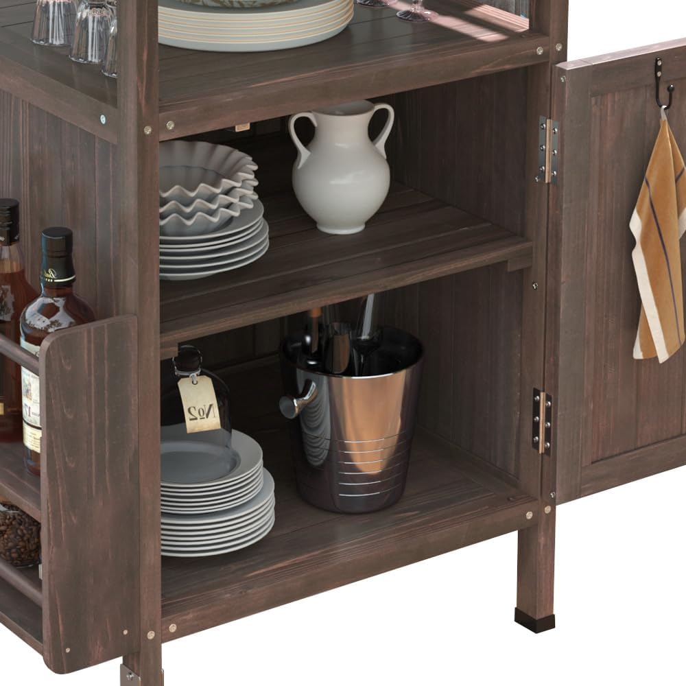 40.5' Outdoor Grill Cart with Stainless Steel Top, Solid Wood Outdoor Storage Cabinet with Drop Leaf, One Drawer, Towel Rack, Rolling Kitchen Cart with Lockable Wheels for Lawn Garden, Brown