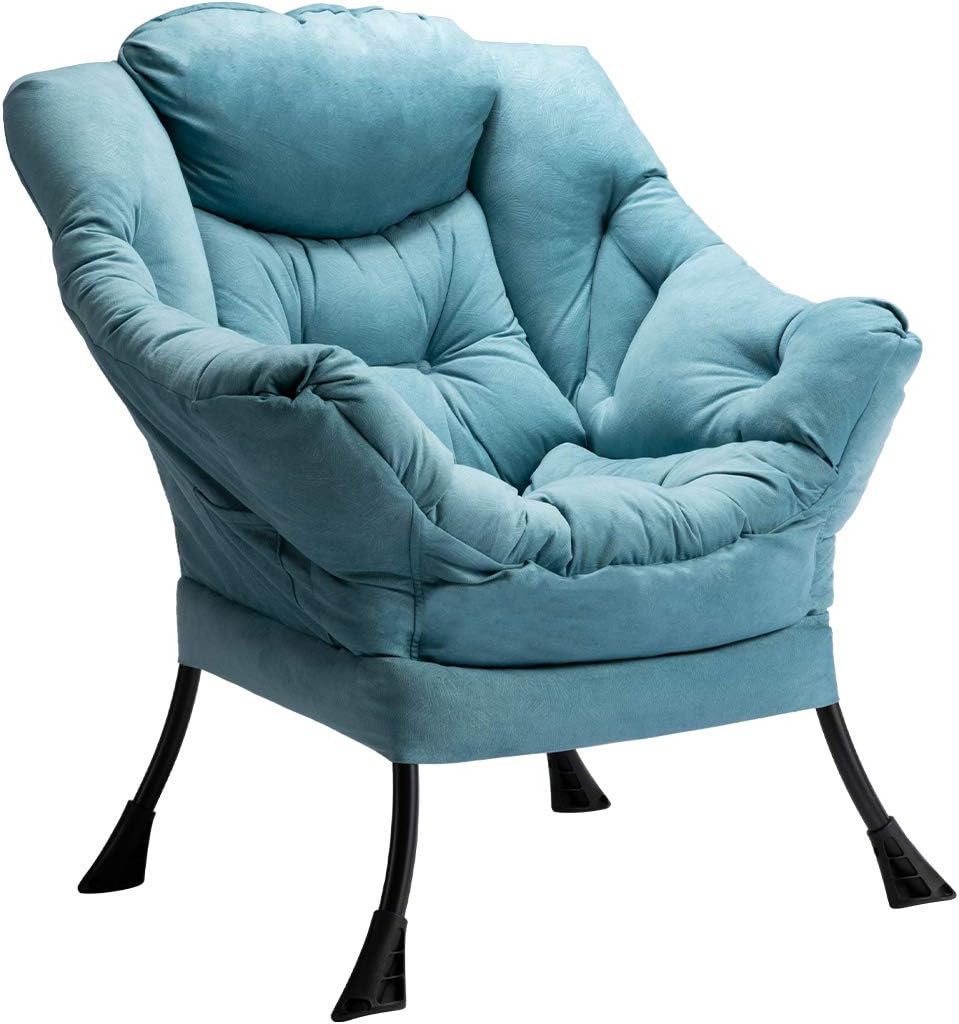 HollyHOME Lazy Chair with Armrest and Side Pocket, Comfy Accent Lounge Chair,Leisure Sofa Armchair for Living Room, Bedroom, Dorm, or Small Spaces, Oversized Reading Sofa Chair, Textured Blue