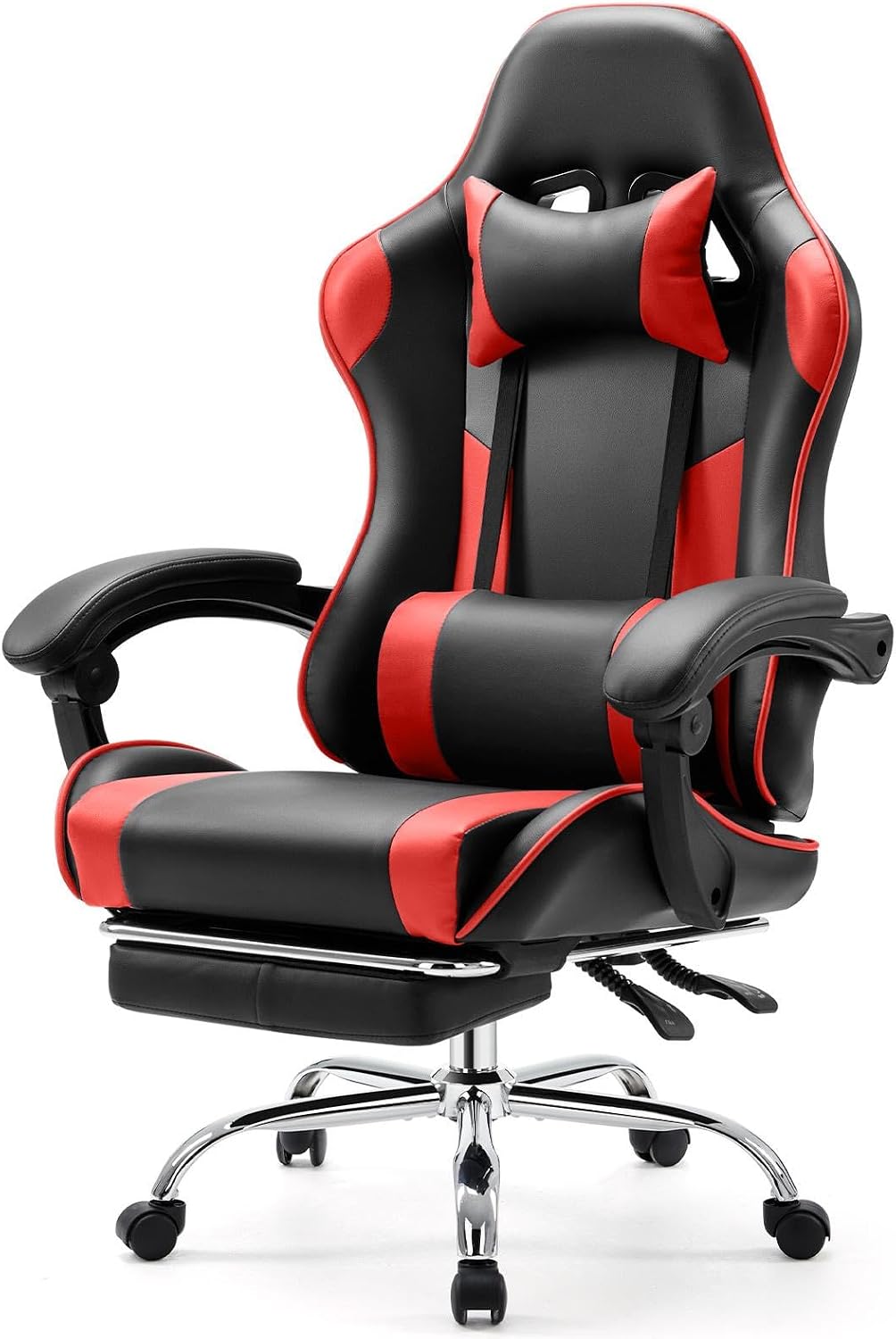 Sweetcrispy Computer Gaming Chair - Ergonomic High Back PU Leather Video Game Chair with Adjustable Headrest & Lumbar Support, Footrest, Racing for Office and Home, Red