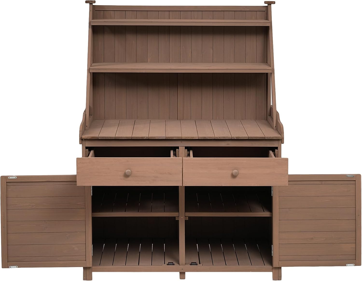 65inch Outdoor Potting Bench Table, Fir Wood Large Gardening Workstation with Storage Shelf, Drawer and Cabinet for Storage for Backyard, Mudroom (Brown/Fir Wood2)