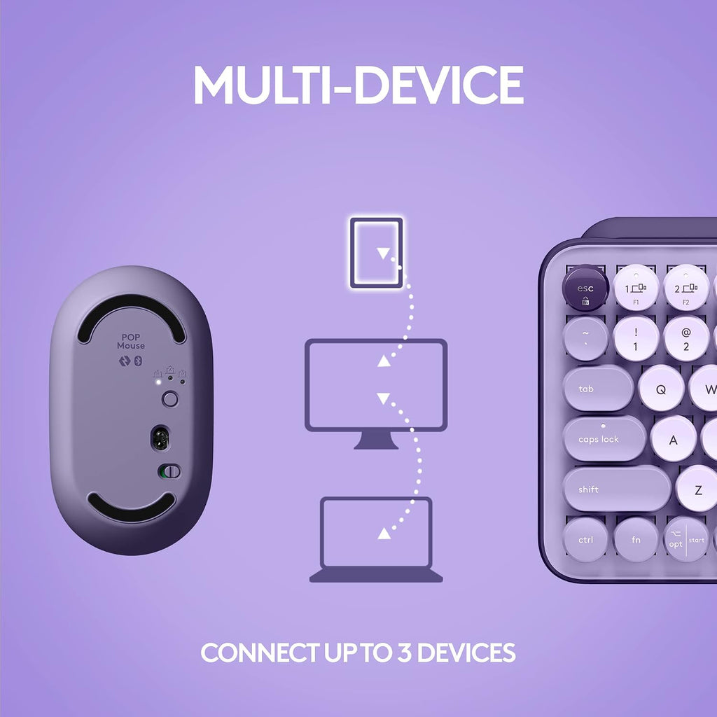 Logitech POP Keys + POP Mouse - Wireless Keyboard and Bluetooth Mouse Combo with Typewriter-Style Mechanical Keys, Emoji Features, Cute Compact Design - Cosmos