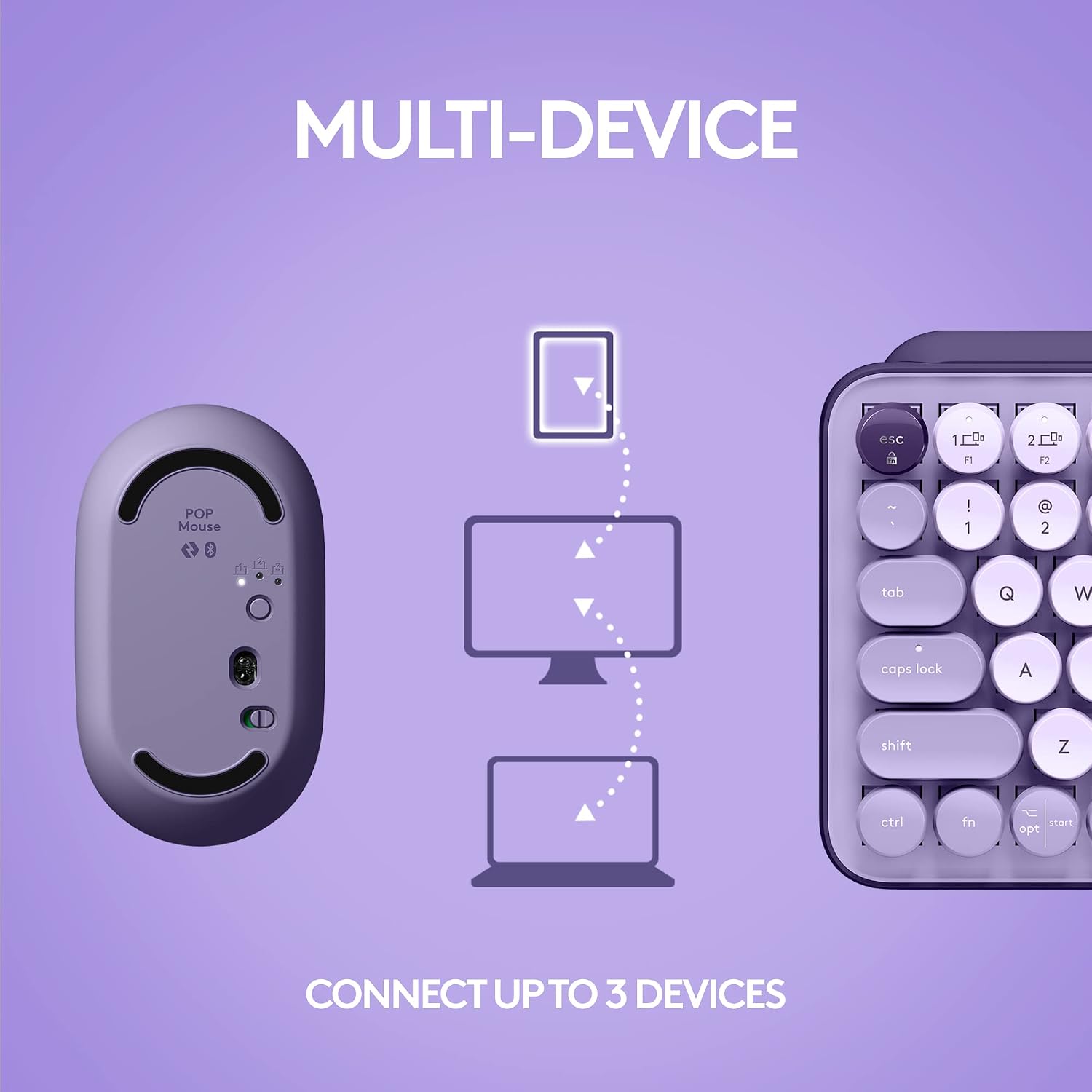 Logitech POP Keys + POP Mouse - Wireless Keyboard and Bluetooth Mouse Combo with Typewriter-Style Mechanical Keys, Emoji Features, Cute Compact Design - Cosmos