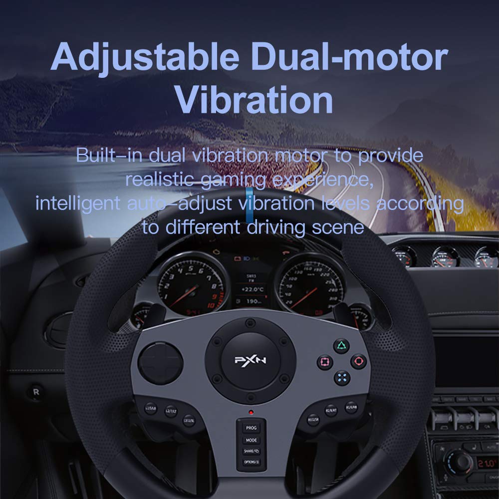 PXN V9 Steering Wheel for PC, PS4, Xbox, Switch - Universal Usb Sim Racing Wheel, APP, 270/900° Adjustable, 3 Pedals & Shifter Full Bundle(Black)